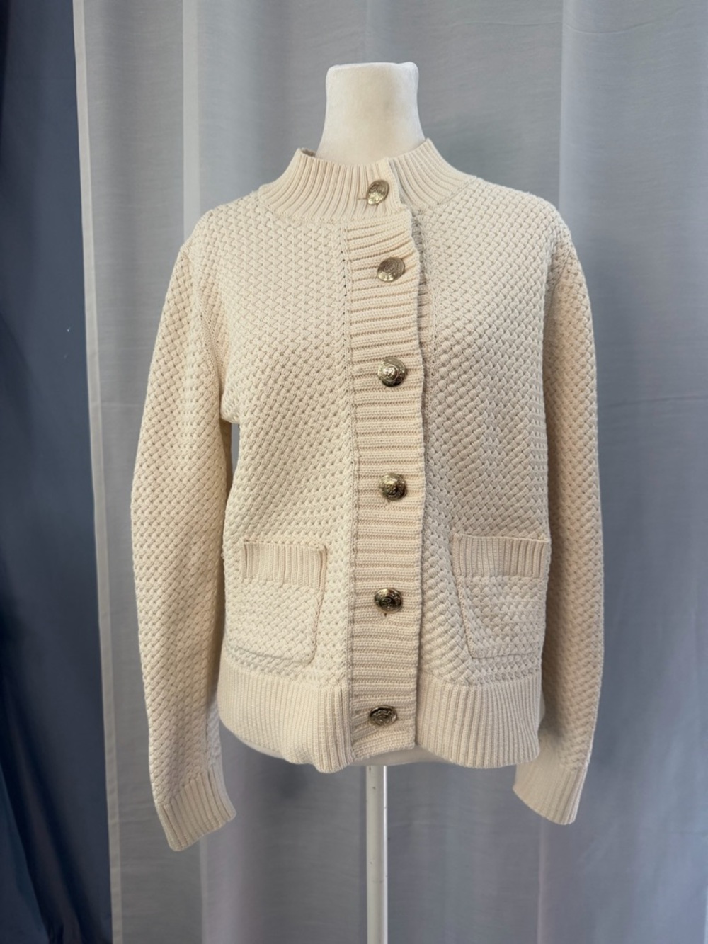 Talbots Cream Button-Front Textured Knit Sweater